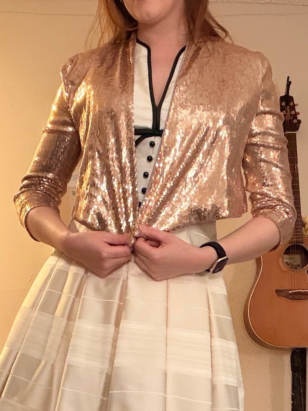 Kardashian Kollection Rose Gold Sequin Jacket with Blush Lining
